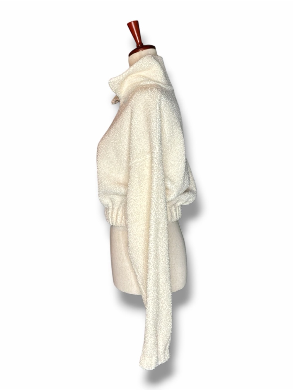 Zaful Cream Faux Sherpa Shearling Cropped 1/4 Zip Pullover Top Size Medium - Picture 2 of 6